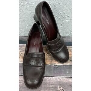 Etienne Aigner E Greeley Womens Loafer Pumps Size 8M Brown Leather Block Heels